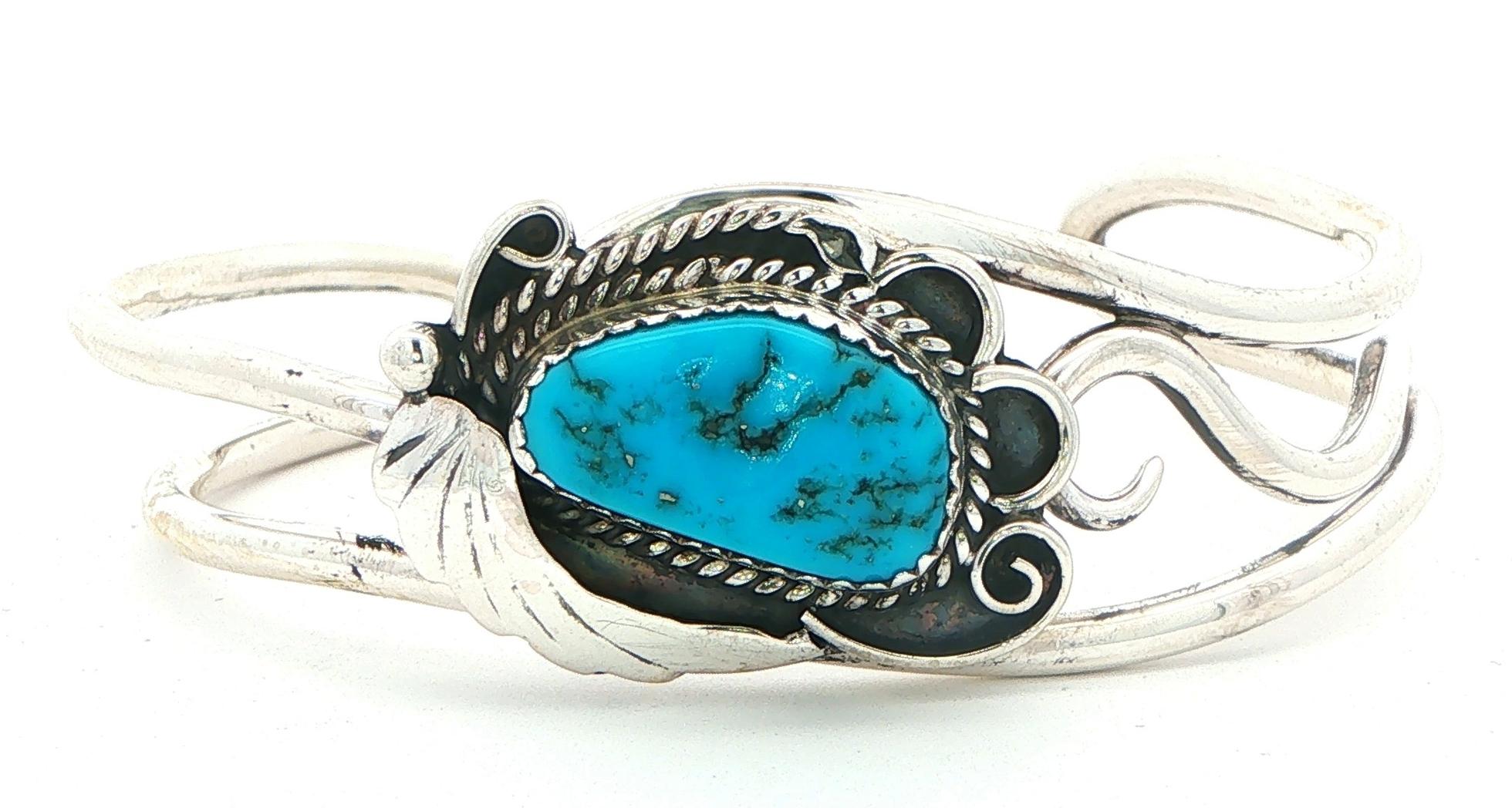 Estate Piece: Southwestern Style Turquoise Bangle Bracelet in Sterling Silver