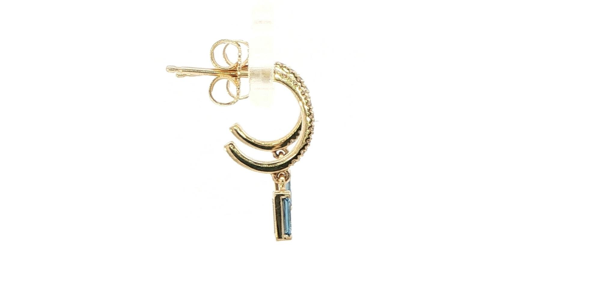 Baguette-cut Montana Yogo Sapphire Dangle and Diamond Hoop Earrings in Yellow Gold (0.34cts TWT) side