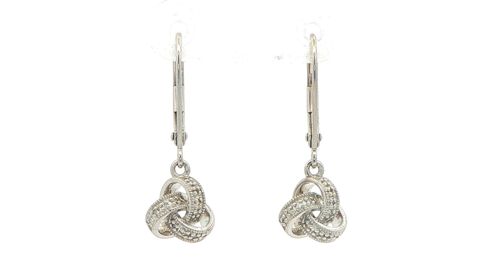 Diamond Pave Knot Drop Dangle Earrings in Sterling Silver (0.07cts TWT)