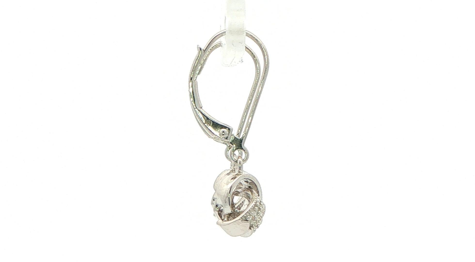 Diamond Pave Knot Drop Dangle Earrings in Sterling Silver (0.07cts TWT) side