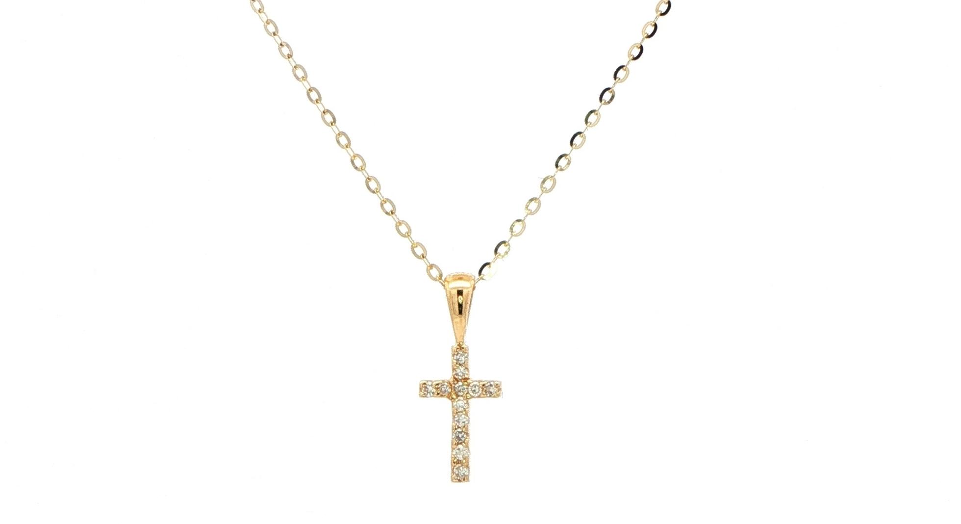 Petite Diamond Cross Pendant Necklace in Yellow Gold (0.05cts TWT)