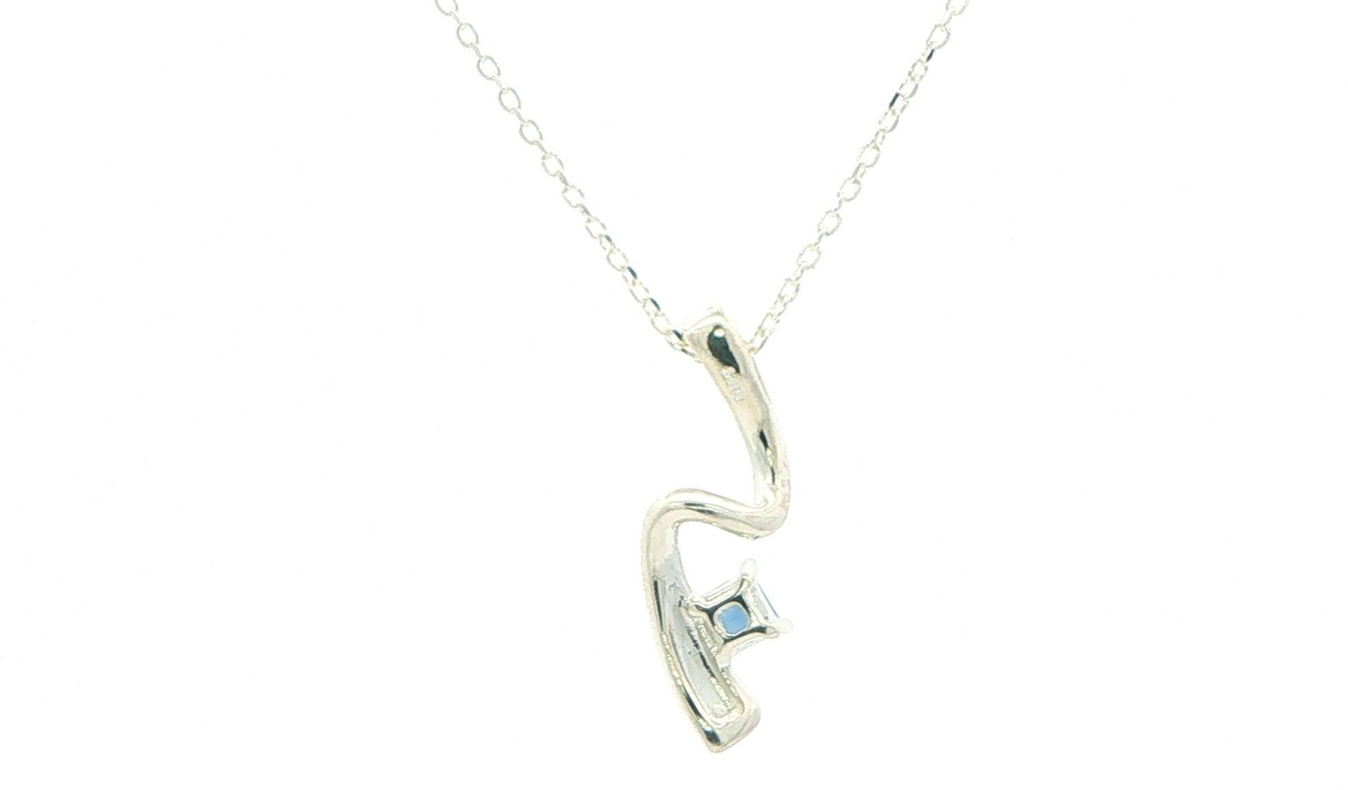 Princess-cut Montana Yogo Sapphire Wave Pendant Necklace in Sterling Silver (0.15cts) back