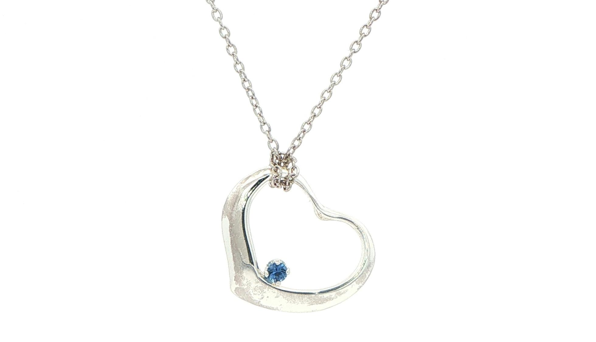 Open Heart Montana Yogo Sapphire Charm Necklace in Sterling Silver (0.05cts)