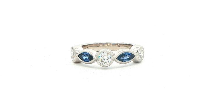 content/products/Marquise Montana Yogo Sapphires and Round Diamonds Ring with Milgrain Detail in White Gold (1.22cts TWT)