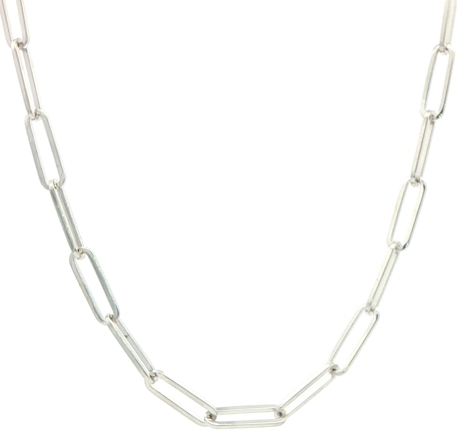 Elongated Paperclip Link Chain Necklace in Sterling Silver