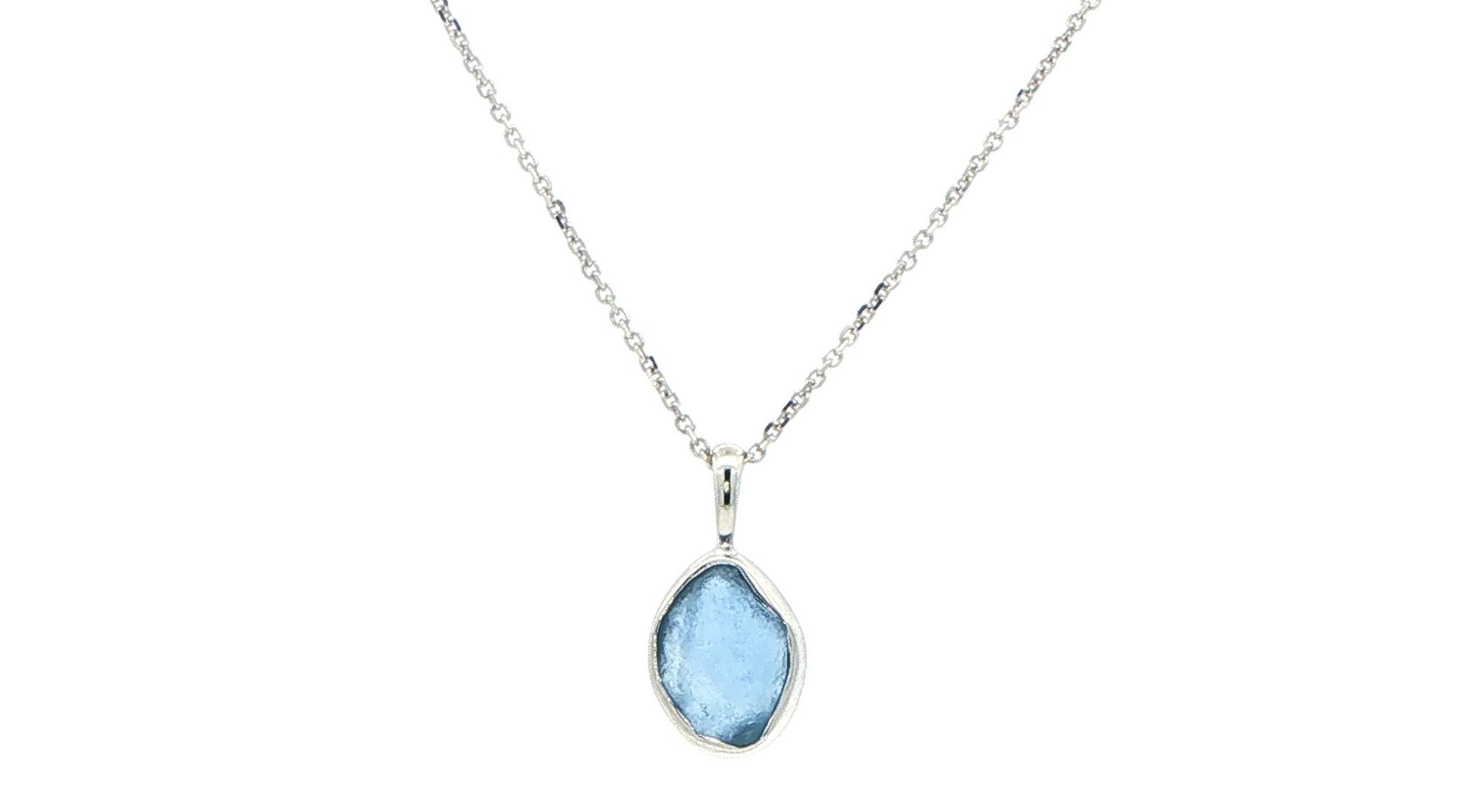 Bezel-set Raw Un-cut Montana Yogo Sapphire Pendant Necklace White Gold (1.08cts)