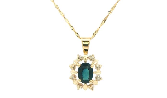 content/products/Estate Piece: Halo-style Oval-cut Sapphire and Diamond Pendant in Yellow Gold (1.03cts TWT)
