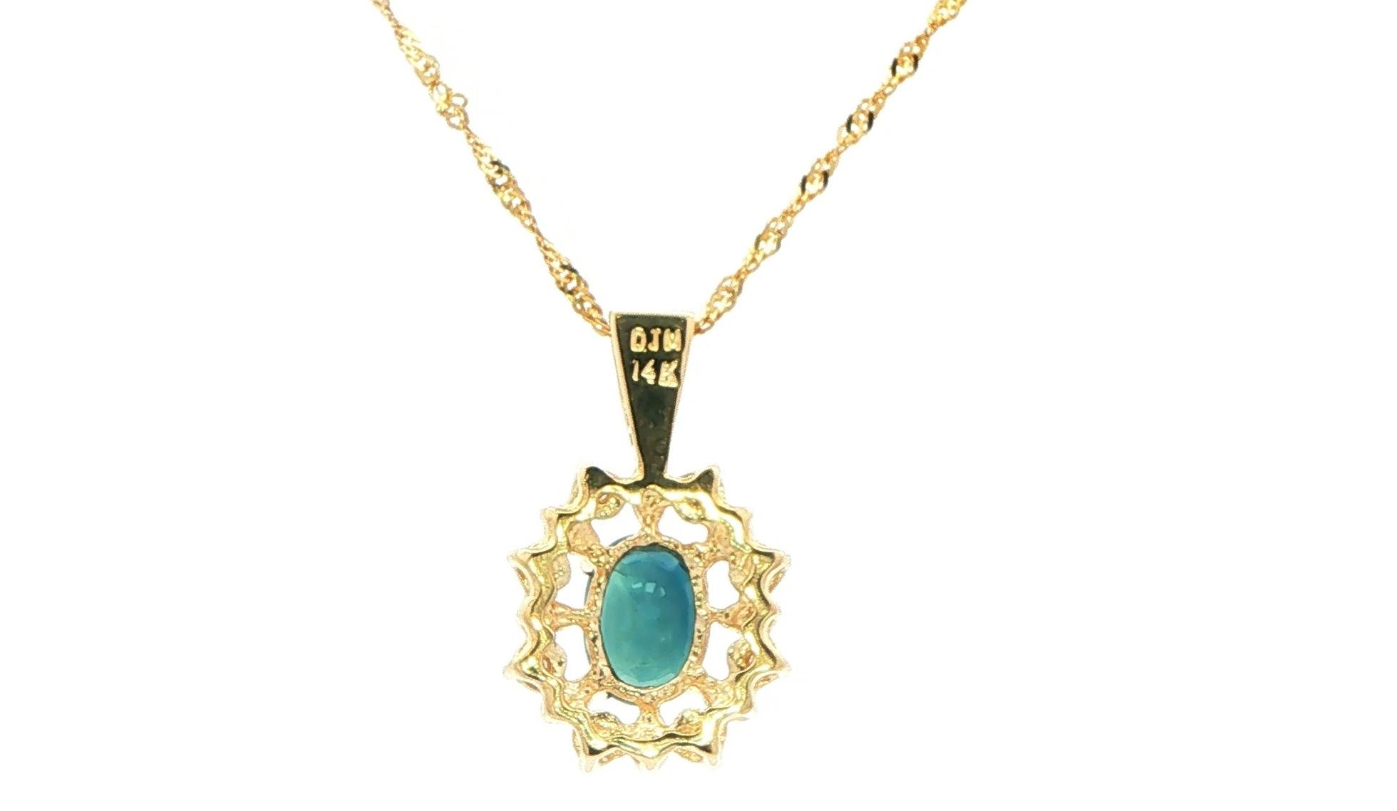 Estate Piece: Halo-style Oval-cut Sapphire and Diamond Pendant in Yellow Gold (1.03cts TWT) back