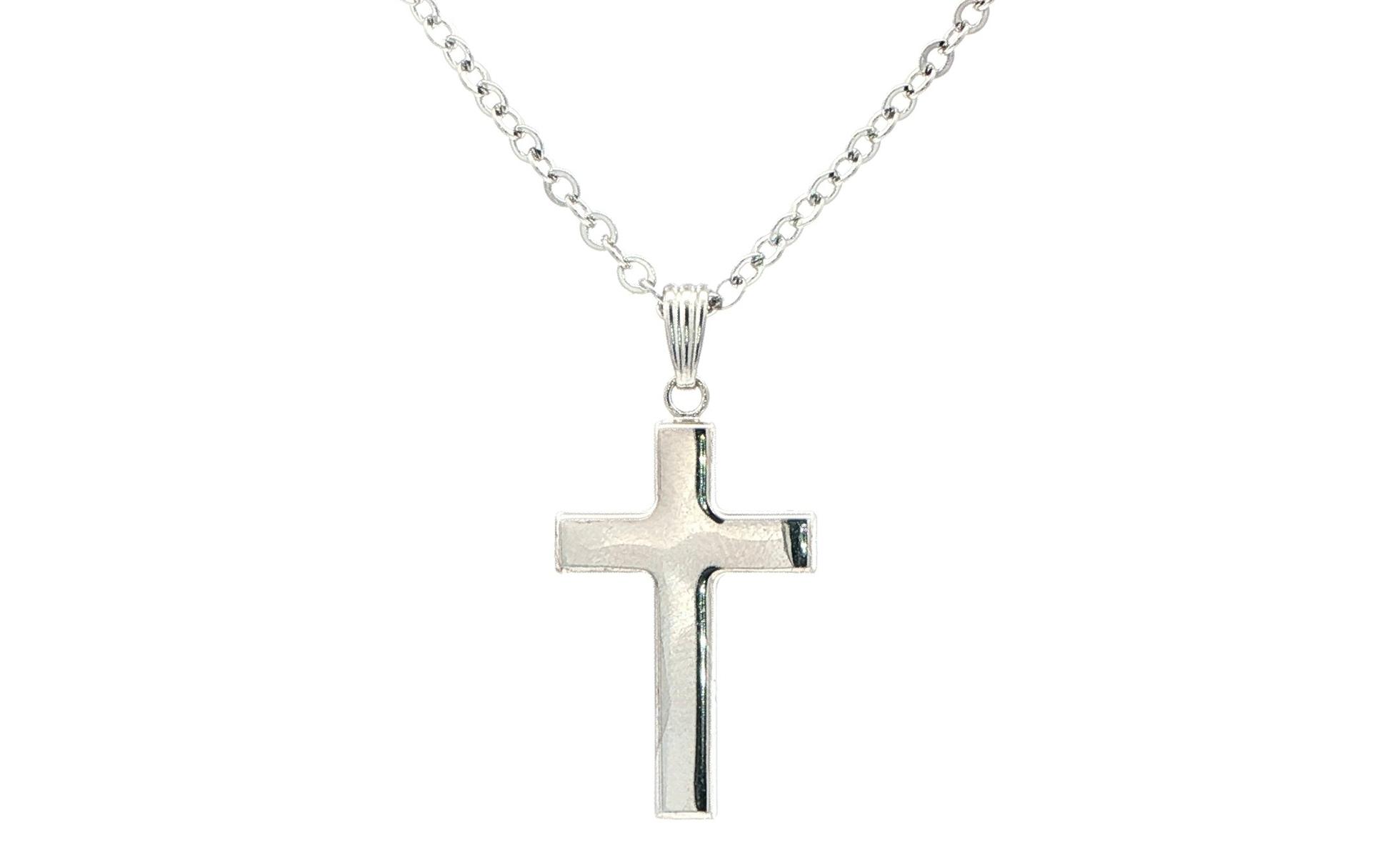 Hollow Cross Pendant Necklace in Sterling Silver