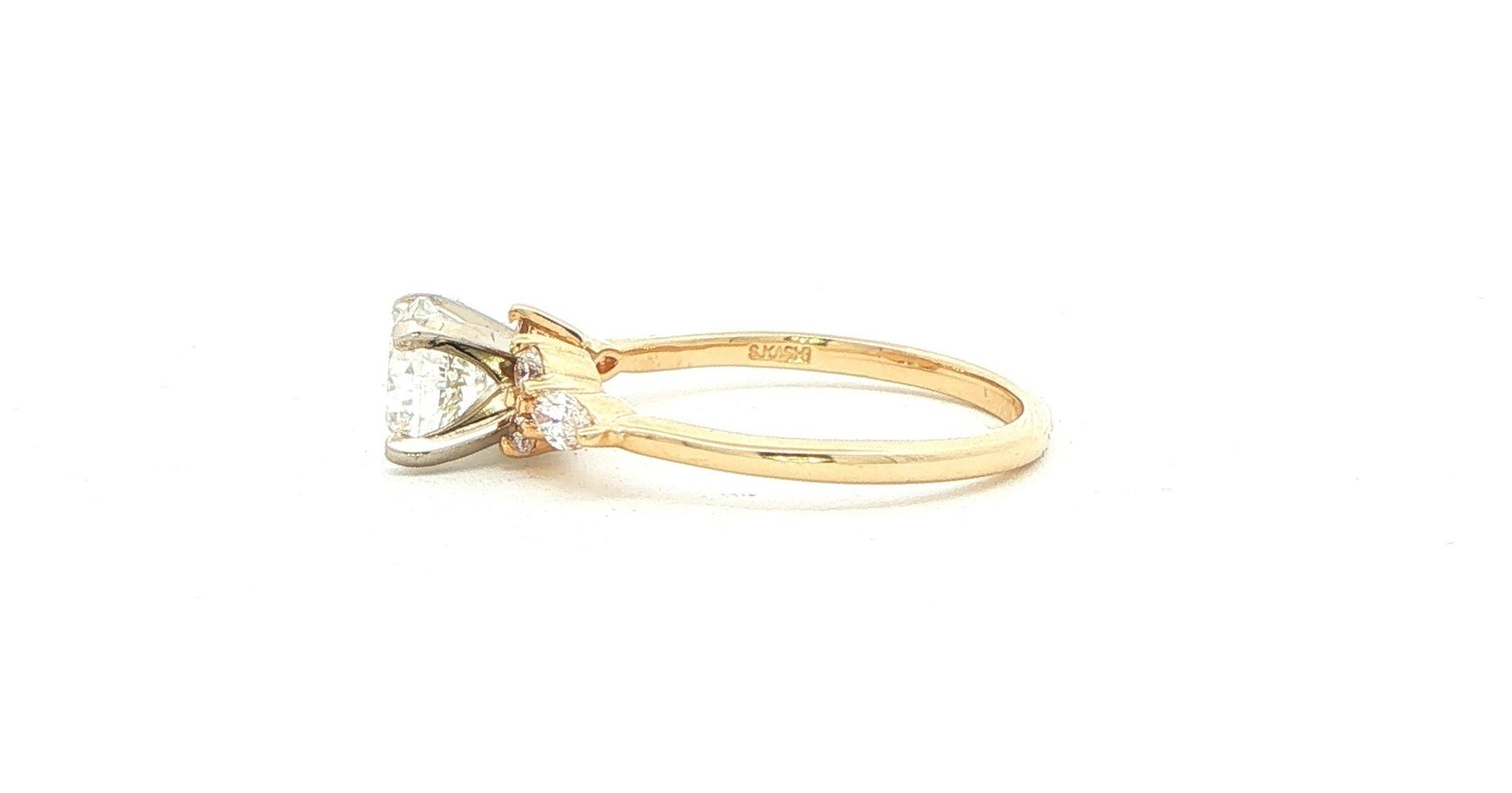 7-Stone Diamond Engagement Ring with Marquise and Round Side Stones Clusters in Yellow Gold (1.18cts TWT) side