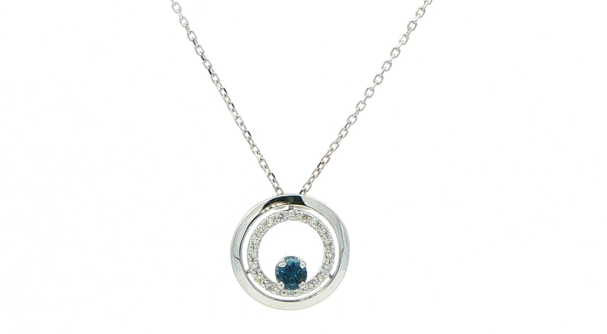 Montana Yogo Sapphire and Diamond Double Circle Charm Necklace in White Gold (0.32cts TWT)