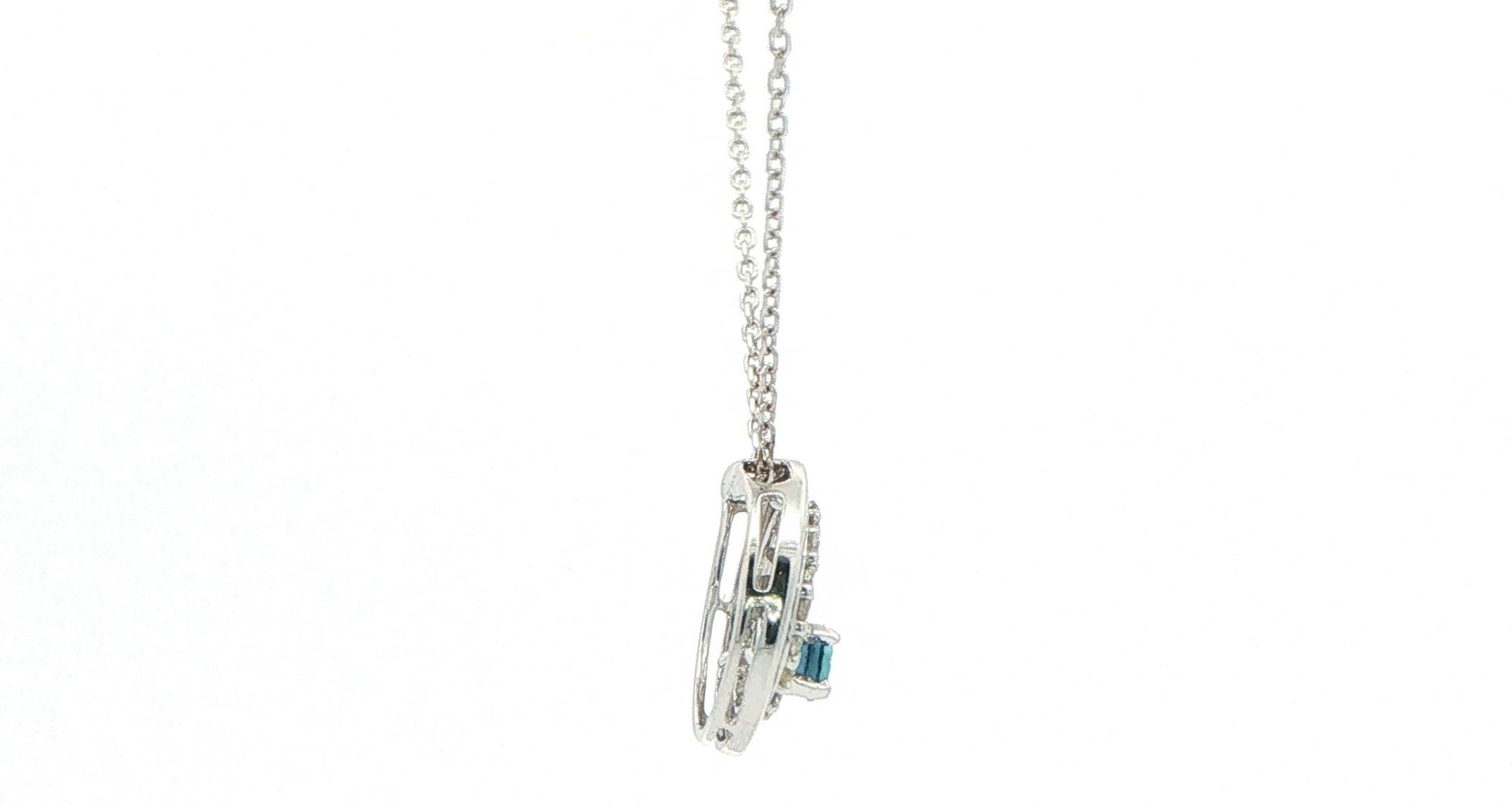 Montana Yogo Sapphire and Diamond Double Circle Charm Necklace in White Gold (0.32cts TWT) side