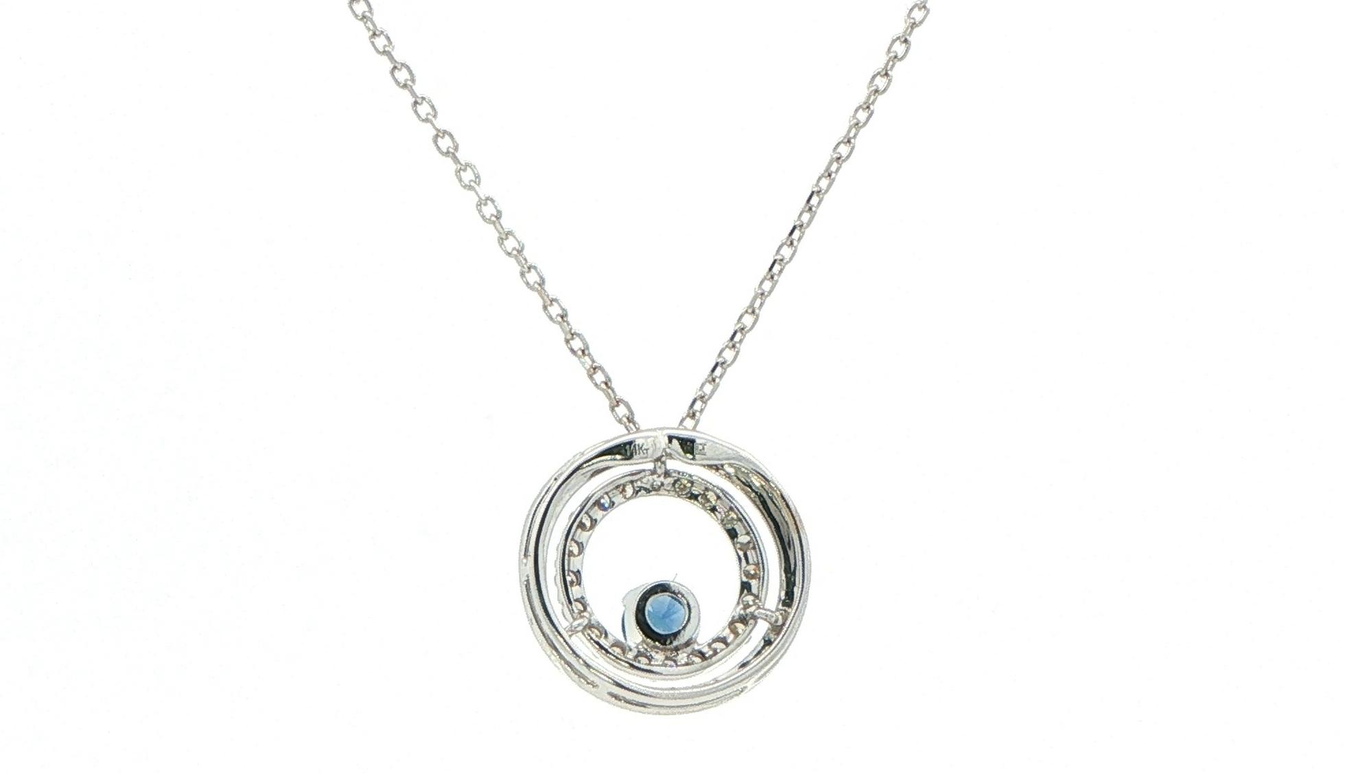 Montana Yogo Sapphire and Diamond Double Circle Charm Necklace in White Gold (0.32cts TWT) back