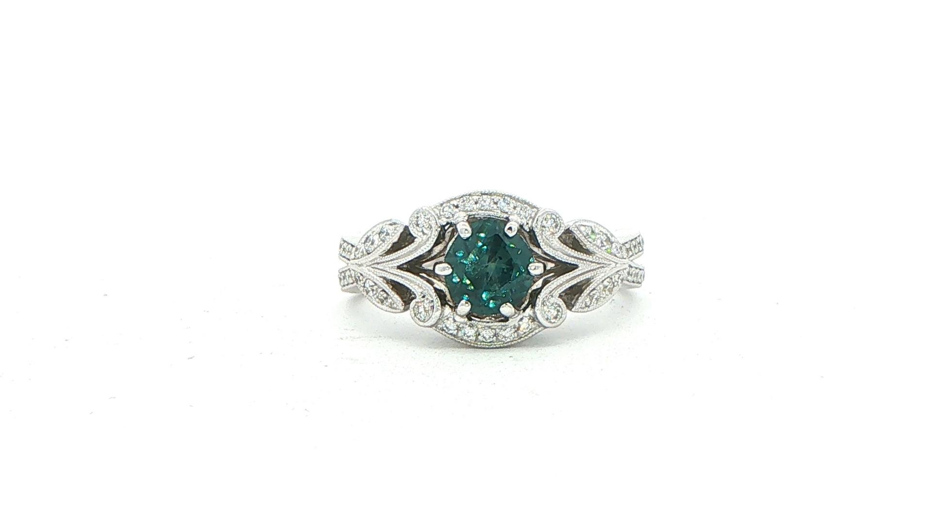 Estate Piece: Peacock Blue Montana Sapphire Vintage Filigree Cocktail Ring in White Gold (1.31cts TWT)