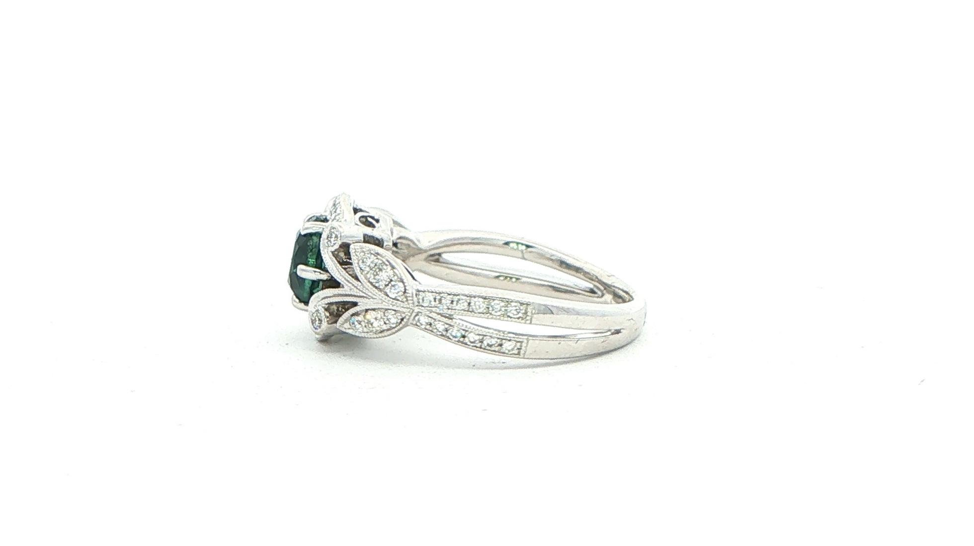Estate Piece: Peacock Blue Montana Sapphire Vintage Filigree Cocktail Ring in White Gold (1.31cts TWT) side
