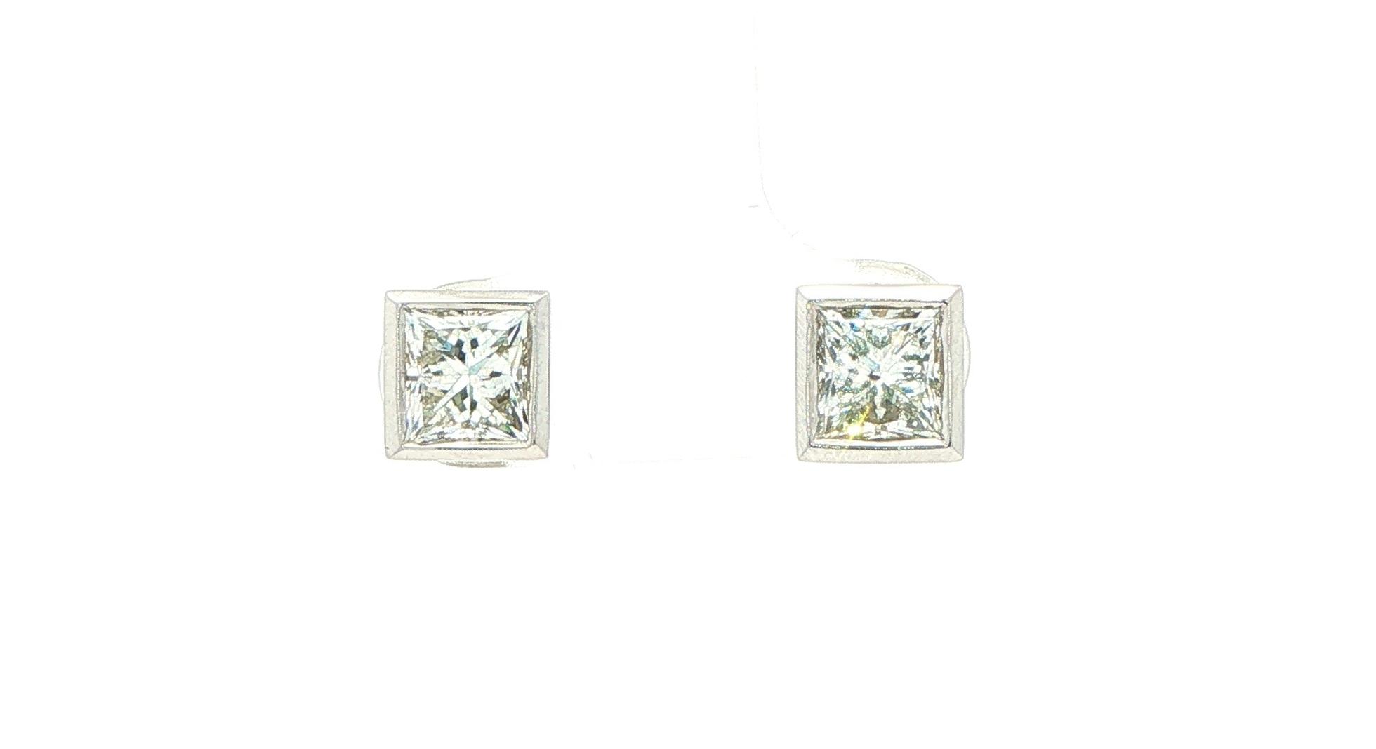 Princess Cut Diamond Bezel Stud Earrings in White Gold (2.03cts TWT)