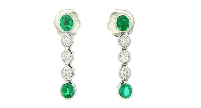 content/products/Bezel-Set Oval Emerald and Diamond Linear Drop Earrings in White Gold (1.75cts TWT)