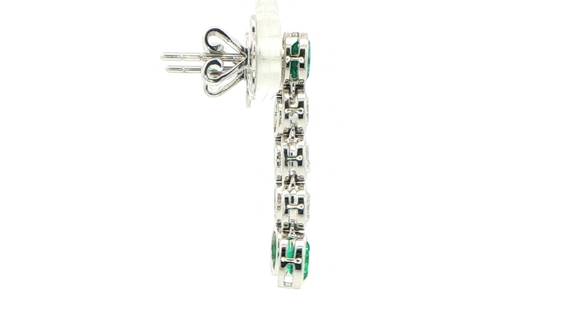 Bezel-Set Oval Emerald and Diamond Linear Drop Earrings in White Gold (1.75cts TWT) side