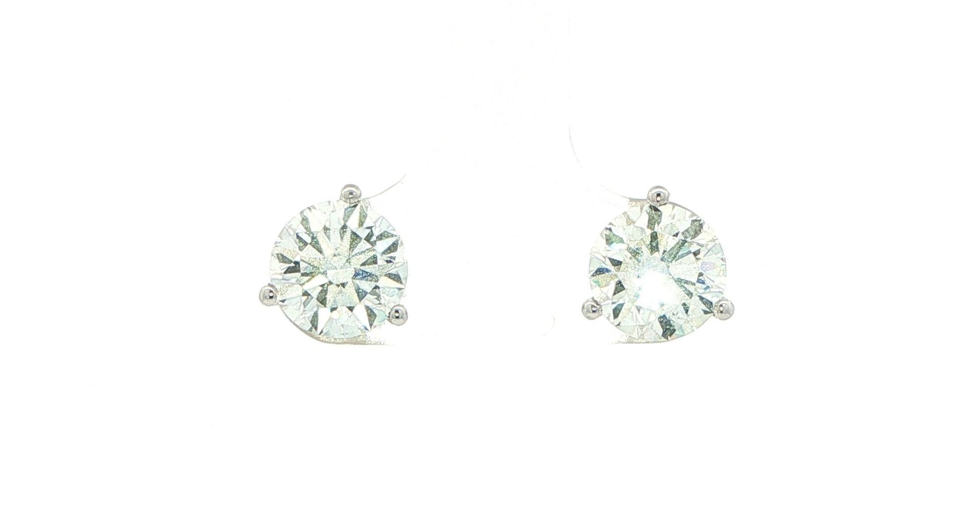 Diamond Stud Earrings in Three-Prong Martini Setting in White Gold (3.01cts TWT)