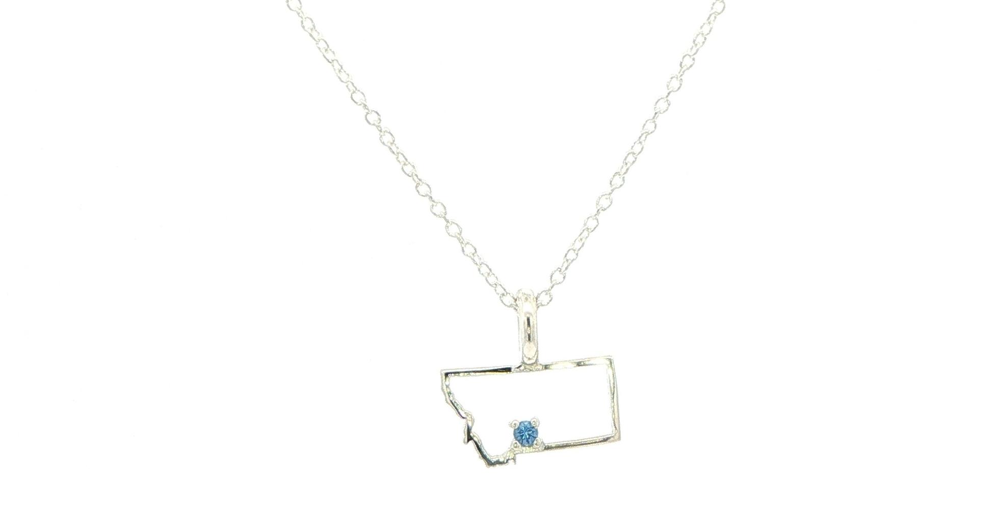 Petite Montana State Outline Charm Necklace with Montana Yogo Sapphire in Sterling Silver (0.02cts)