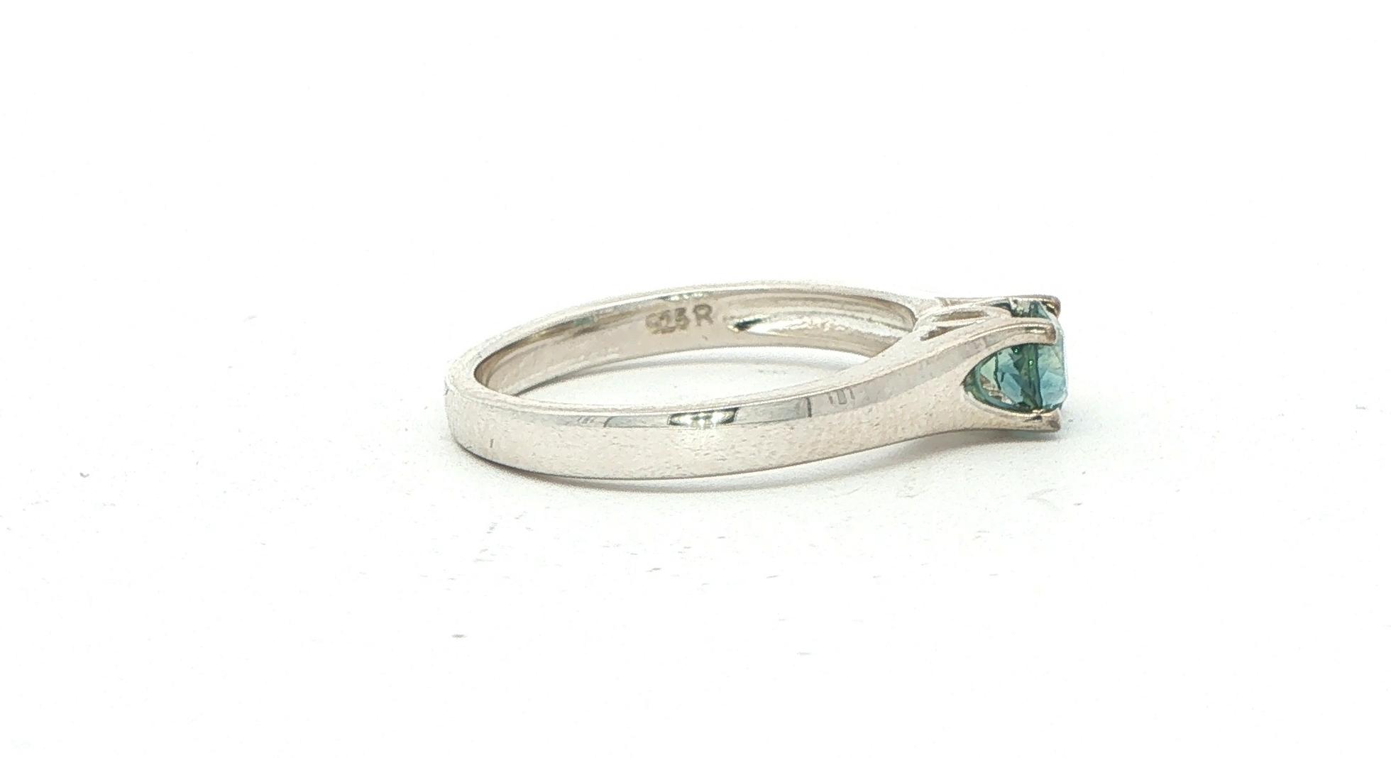 Blue-Green Montana Sapphire Solitaire Ring in Sterling Silver (0.50ct) side