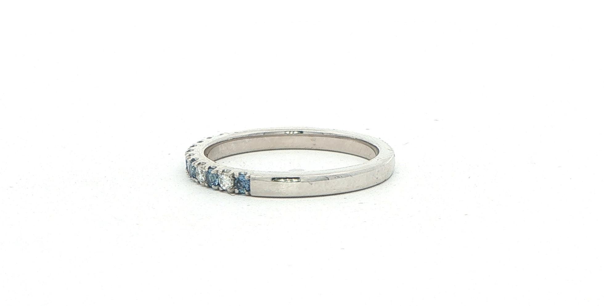 11-Stone Alternating Montana Yogo Sapphire and Diamond Band in White Gold (0.29cts TWT) side