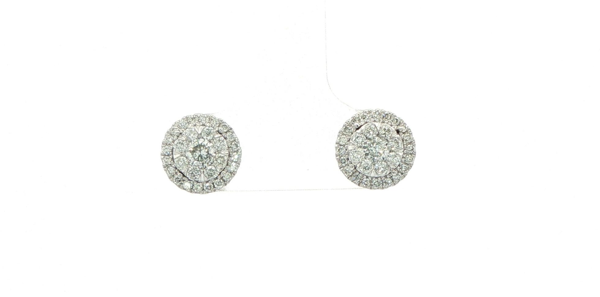 Estate Piece: Diamond Cluster Double Halo Stud Earrings in White Gold (0.50cts TWT)