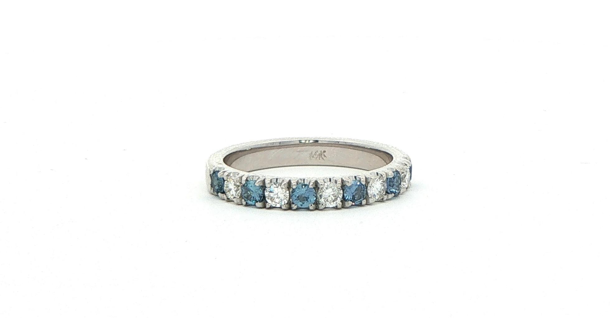 11-Stone Alternating Montana Yogo Sapphire and Diamond Band in White Gold (0.71cts TWT)