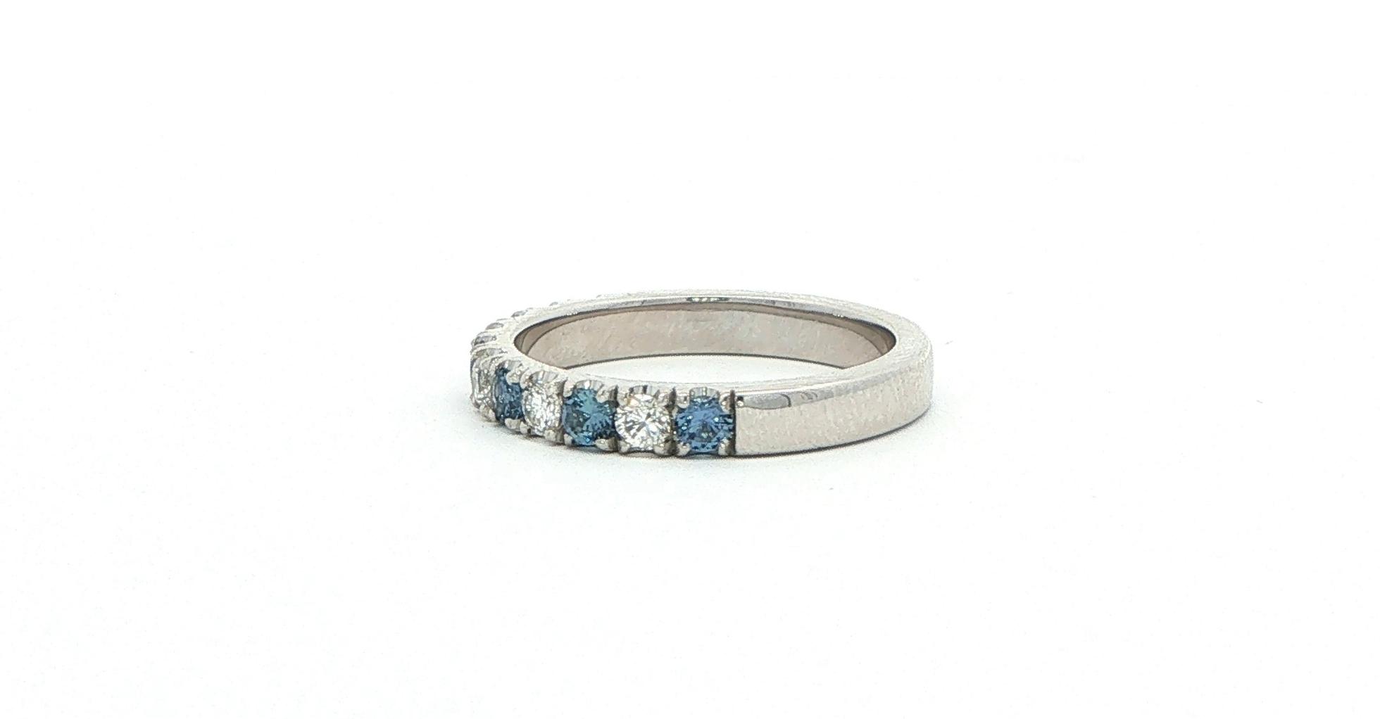 11-Stone Alternating Montana Yogo Sapphire and Diamond Band in White Gold (0.71cts TWT) side