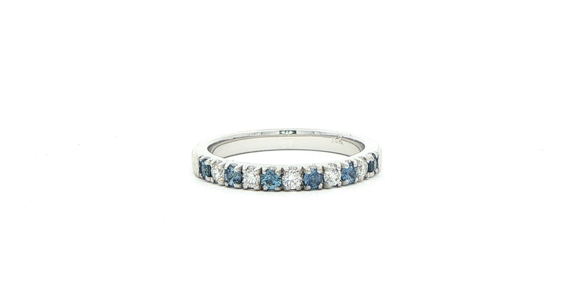 11-Stone Alternating Montana Yogo Sapphire and Diamond Band in White Gold (0.44cts TWT)