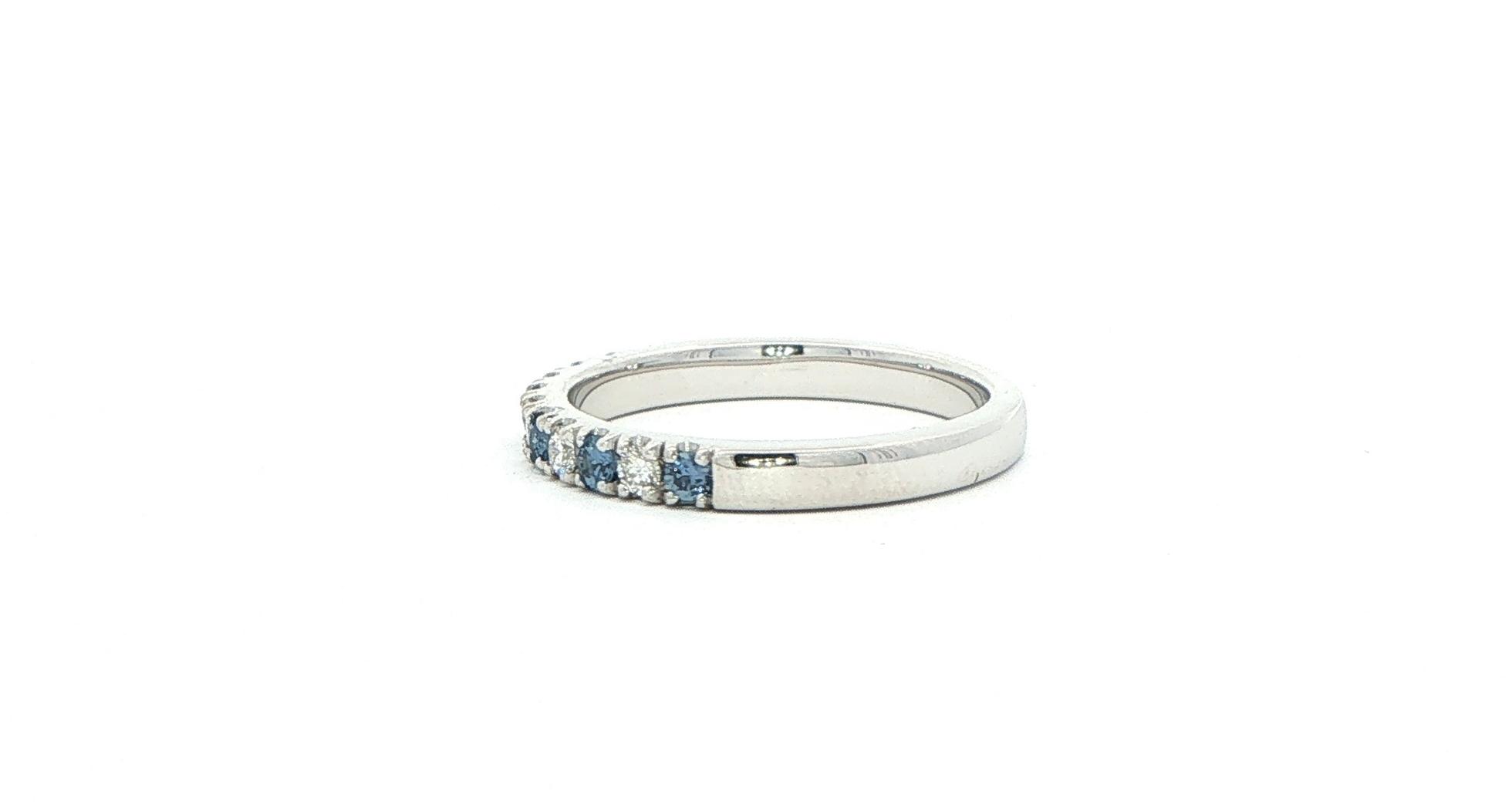 11-Stone Alternating Montana Yogo Sapphire and Diamond Band in White Gold (0.44cts TWT) side