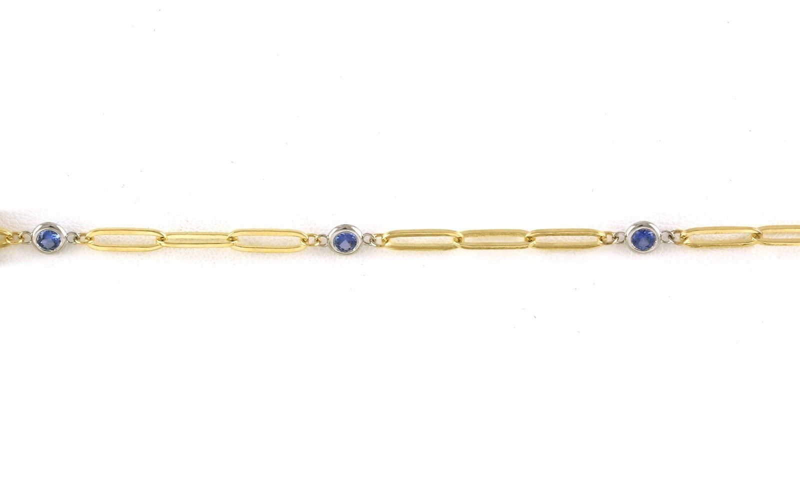 Paperclip Chain Montana Yogo Sapphire Station Bracelet in Two-tone Yellow and White Gold (0.40cts TWT)