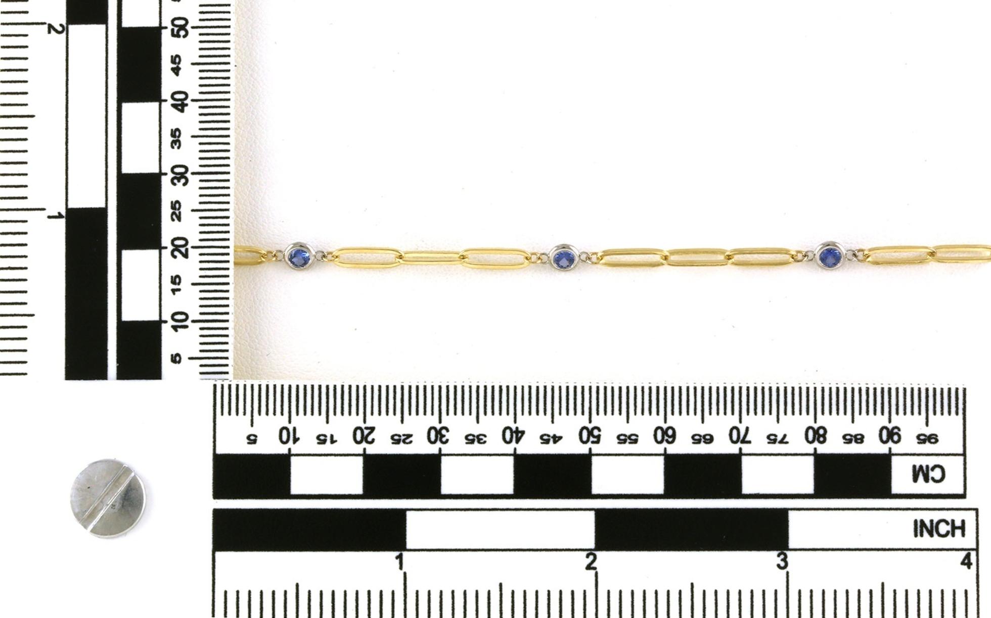 Paperclip Chain Montana Yogo Sapphire Station Bracelet in Two-tone Yellow and White Gold (0.40cts TWT) scale