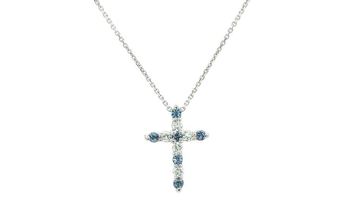 content/products/Montana Yogo Sapphire and Diamond Cross Necklace in White Gold (0.28cts TWT)