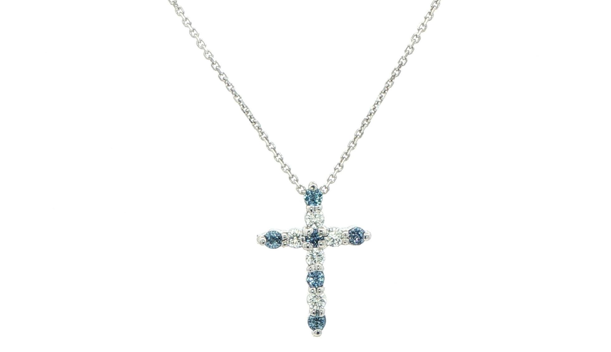 Montana Yogo Sapphire and Diamond Cross Necklace in White Gold (0.28cts TWT)