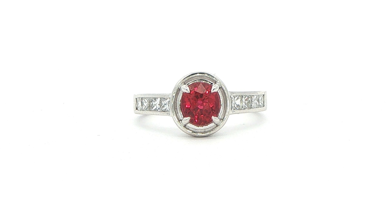 Oval Ruby and Channel-set Princess-cut Diamond Ring in White Gold (1.75cts TWT)