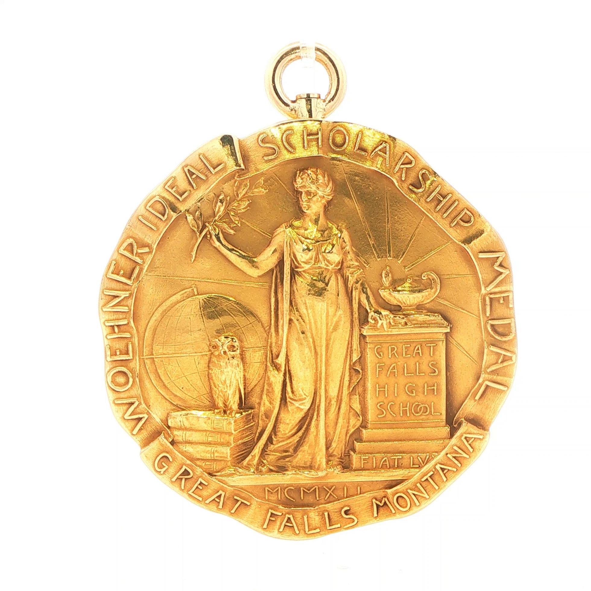 Estate Piece: Scholarship Medal from Great Falls High in1929 in Yellow Gold