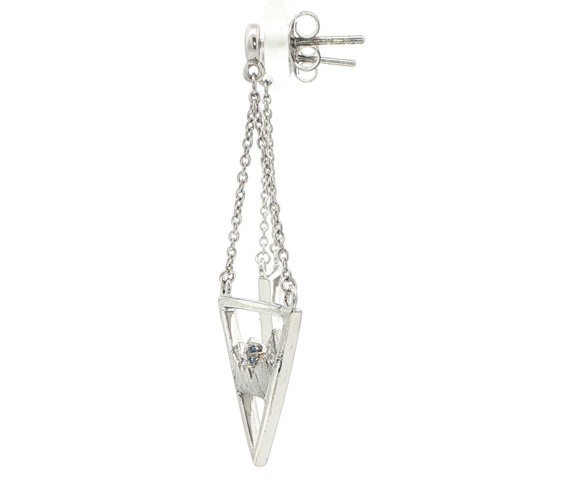 Mountain Motif Triangular Dangle Earrings with Montana Yogo Sapphire in Sterling Silver  (0.06cts TWT) side