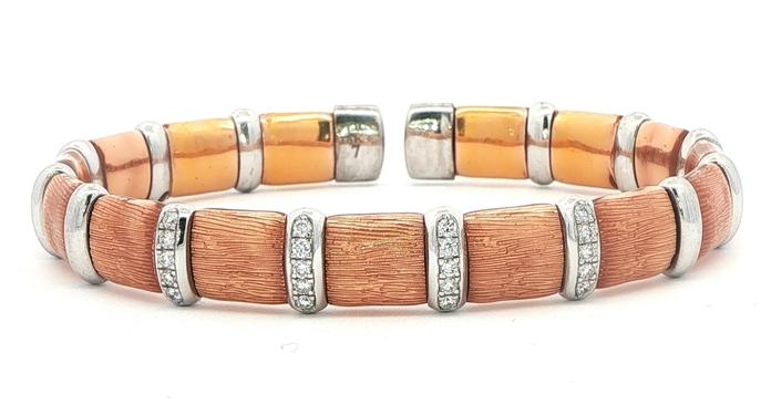 content/products/Eztate Piece: Bamboo Diamond Flexible Cuff Bracelet in Textured Rose and White Gold (0.30cts TWT)