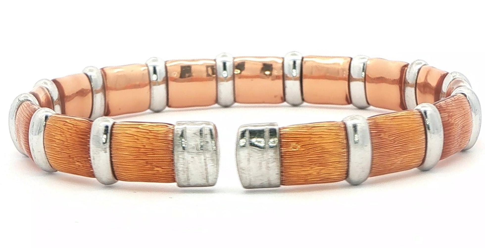 Eztate Piece: Bamboo Diamond Flexible Cuff Bracelet in Textured Rose and White Gold (0.30cts TWT) side