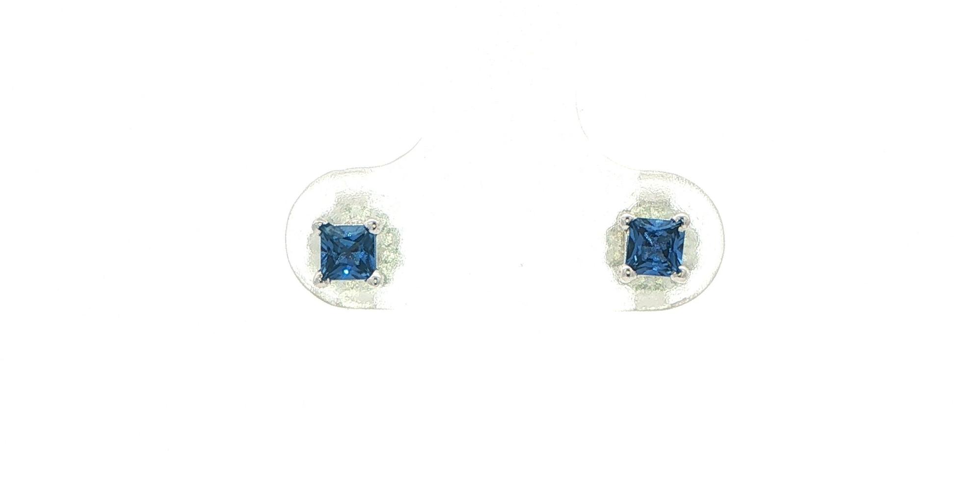 Estate Piece: Princess Cut Montana Yogo Sapphire Stud Earrings in White Gold (0.39cts TWT)