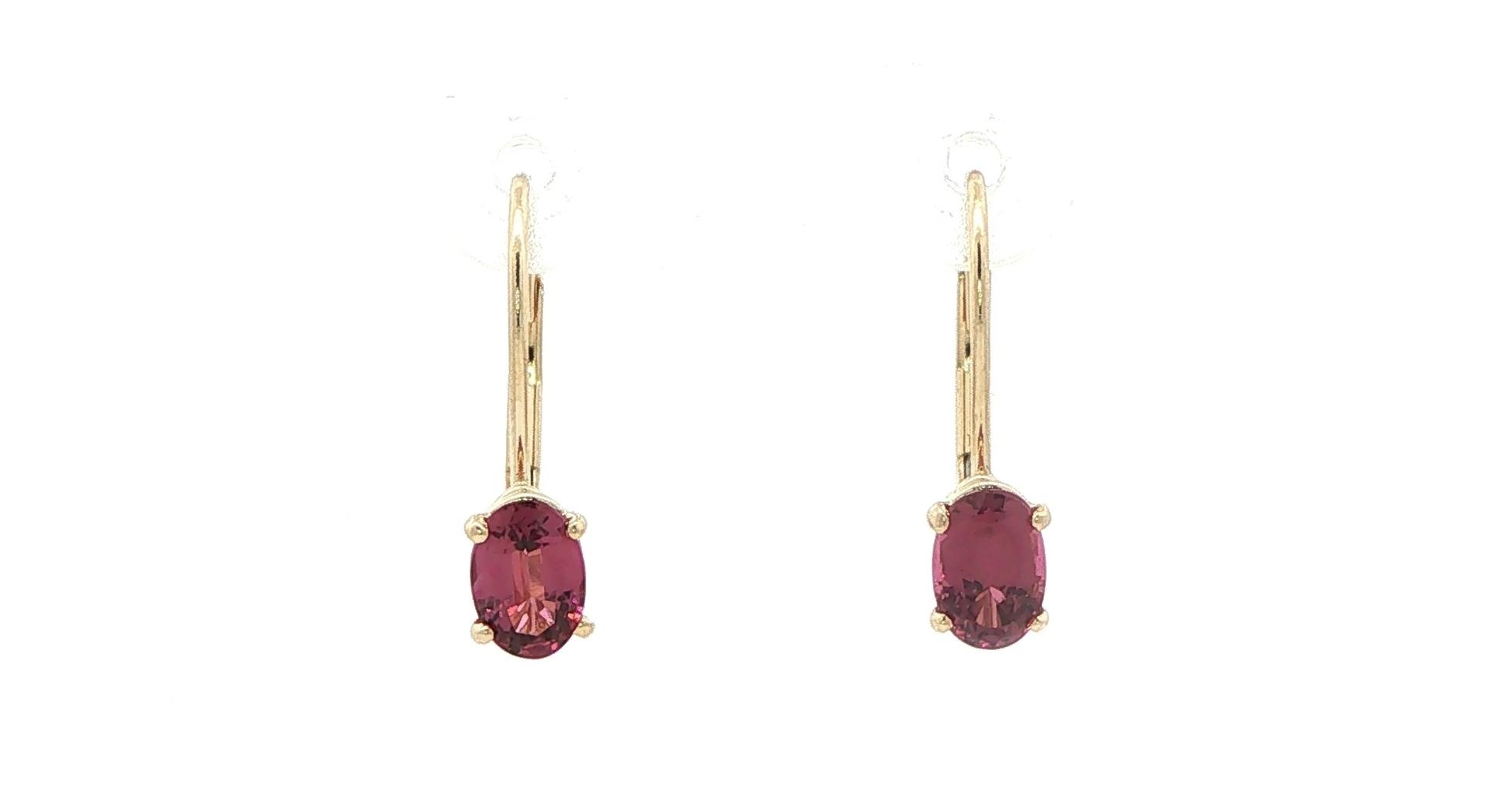 Estate Piece: Oval Garnet Leverback Drop Earrings in Yellow Gold 