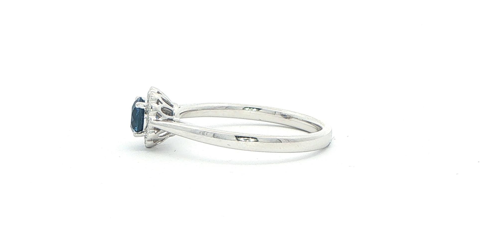 Royal Blue Sapphire Scalloped Halo Ring in White Gold (0.66cts TWT) side