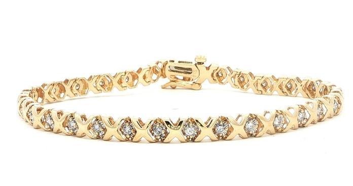 content/products/Estate Piece: Diamond X and O Tennis Bracelet in Yellow Gold (1.00cts TWT)