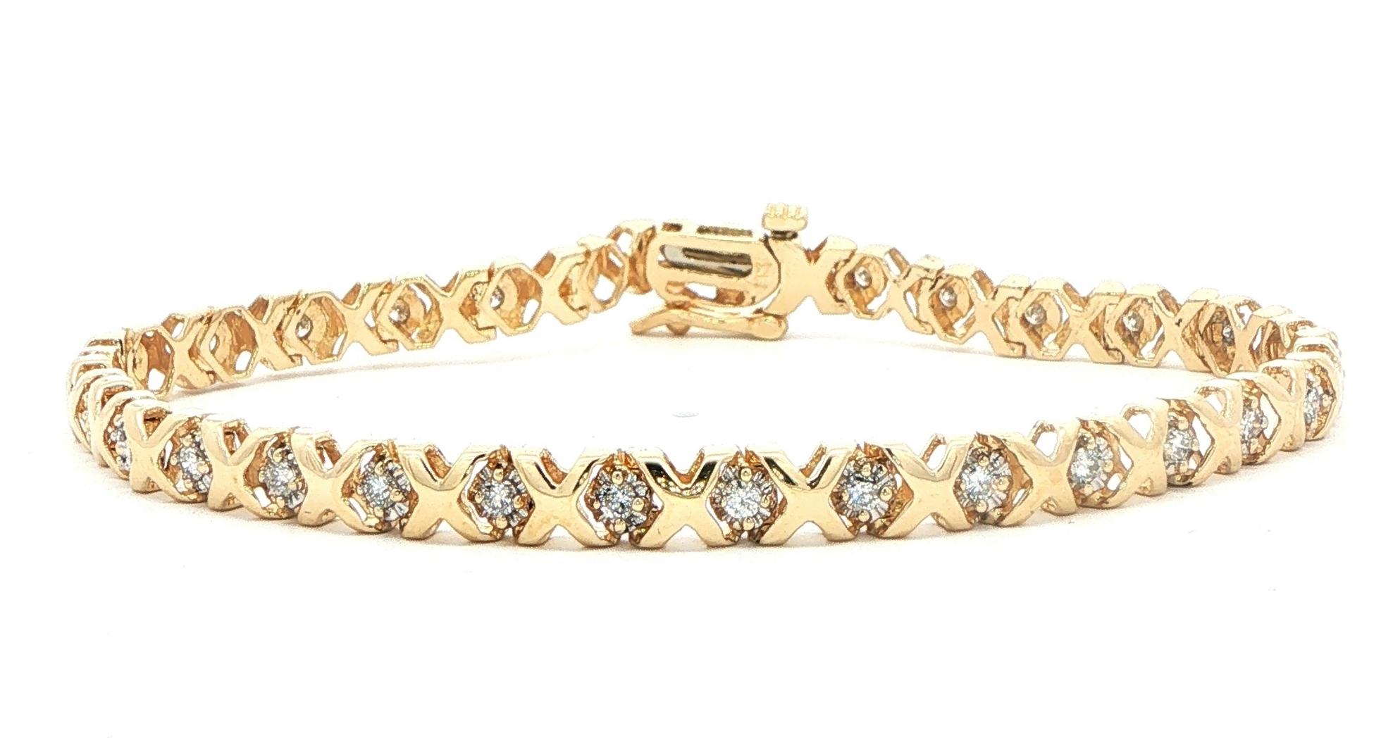 Estate Piece: Diamond X and O Tennis Bracelet in Yellow Gold (1.00cts TWT)