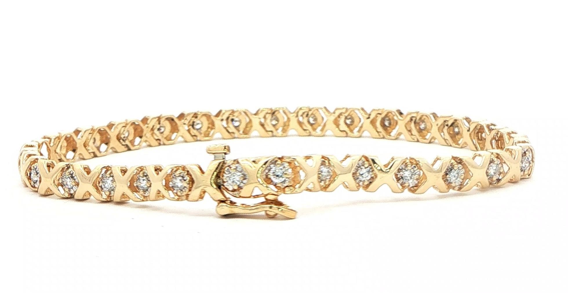 Estate Piece: Diamond X and O Tennis Bracelet in Yellow Gold (1.00cts TWT) back