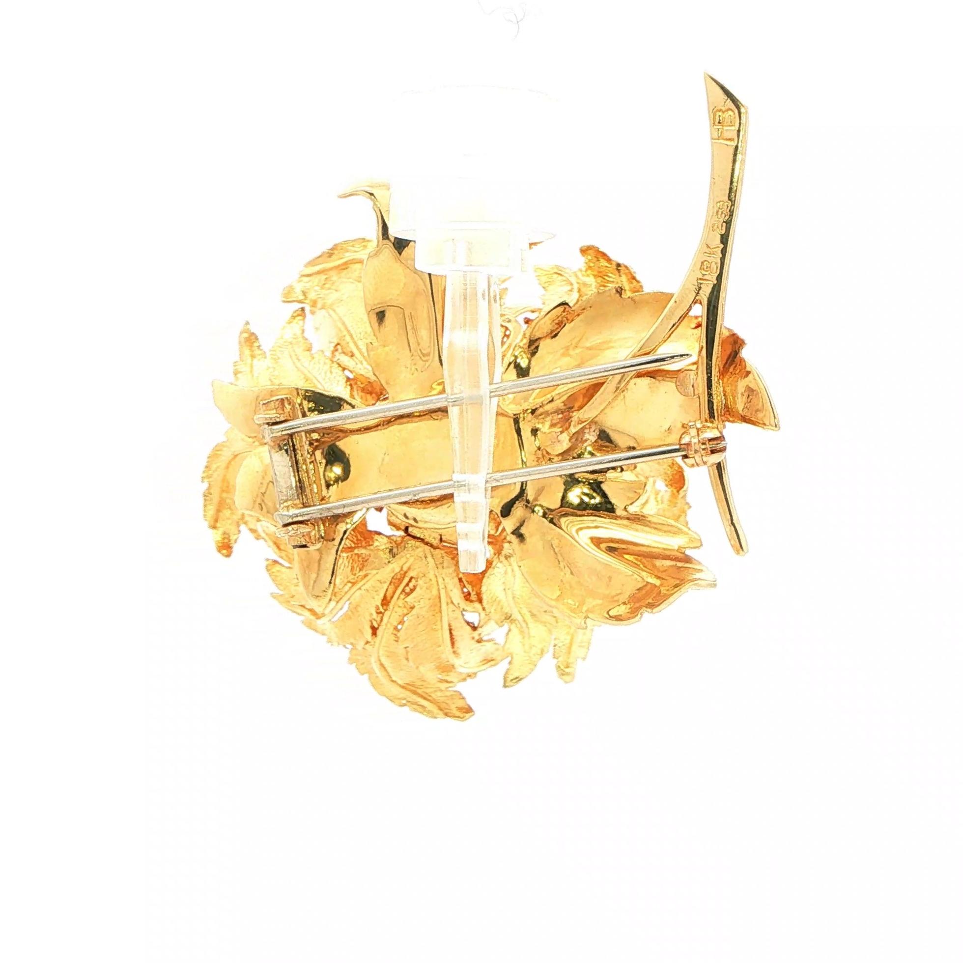 Estate Piece: Hammerman Brothers Diamond Rose Pin with Moveable Components in Yellow Gold (0.30cts TWT)back