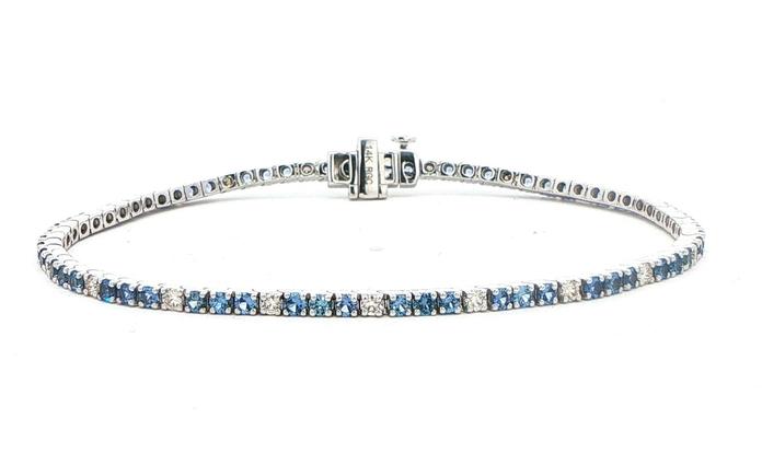 content/products/Montana Yogo Sapphire and Diamond 4-Prong Line "Tennis" Bracelet in White Gold (3.08cts TWT)