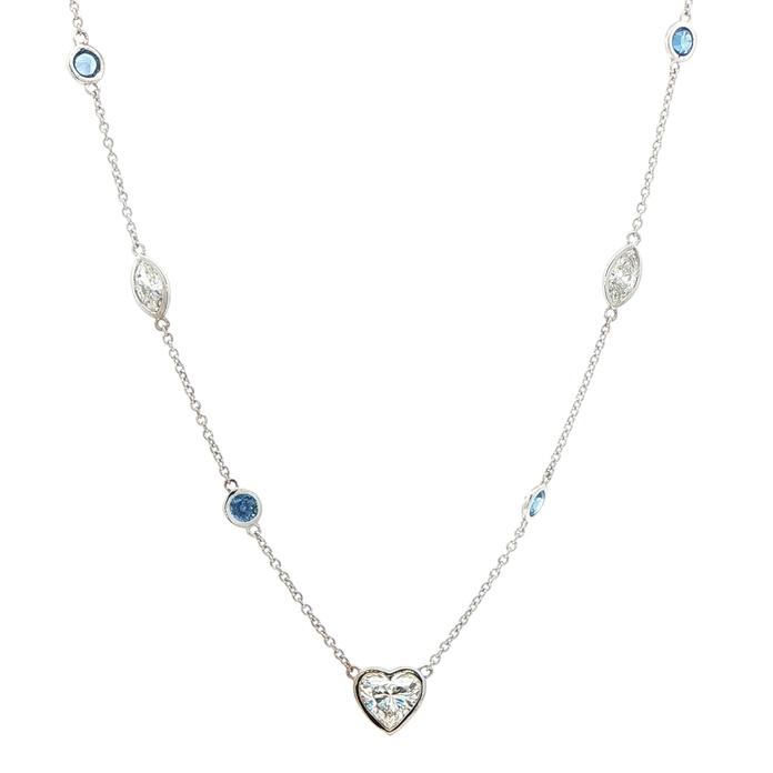 content/products/Heart Diamond and Montana Yogo Sapphire Station Necklace in White Gold (1.64cts TWT)
