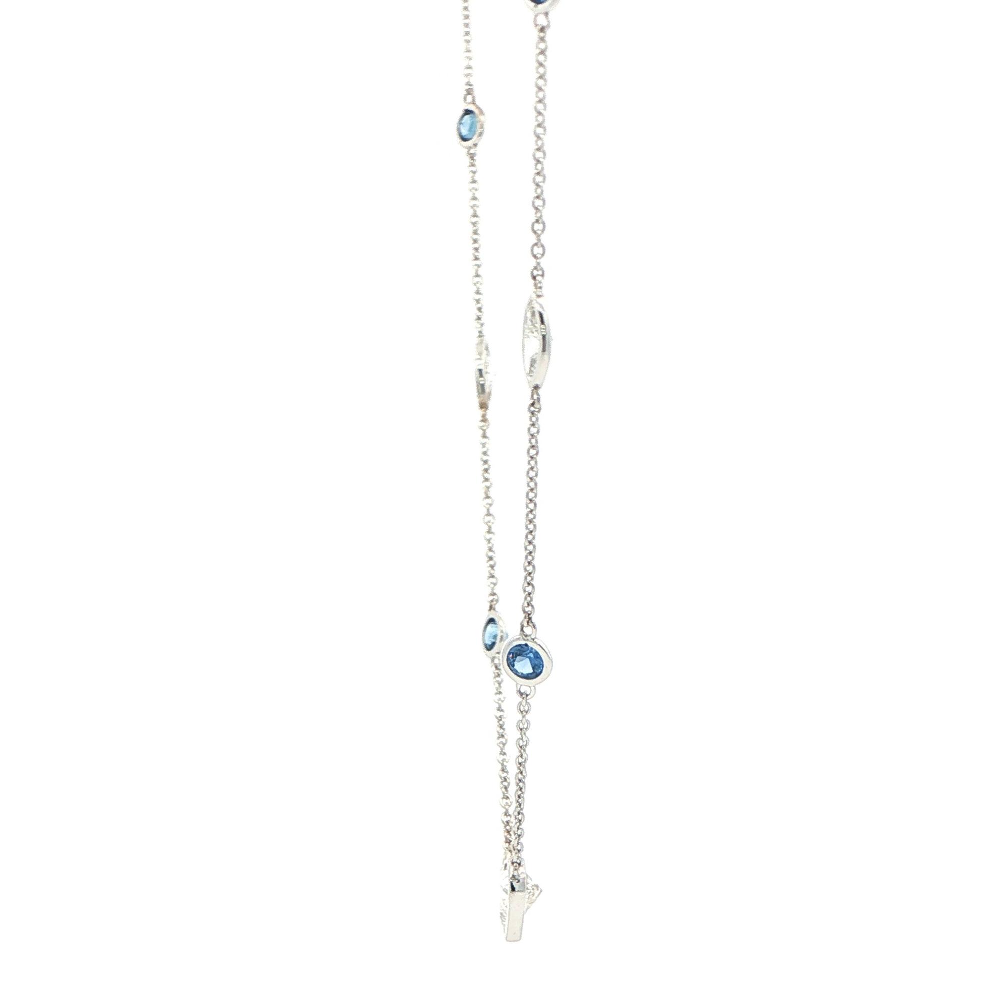 Heart Diamond and Montana Yogo Sapphire Station Necklace in White Gold (1.64cts TWT) side